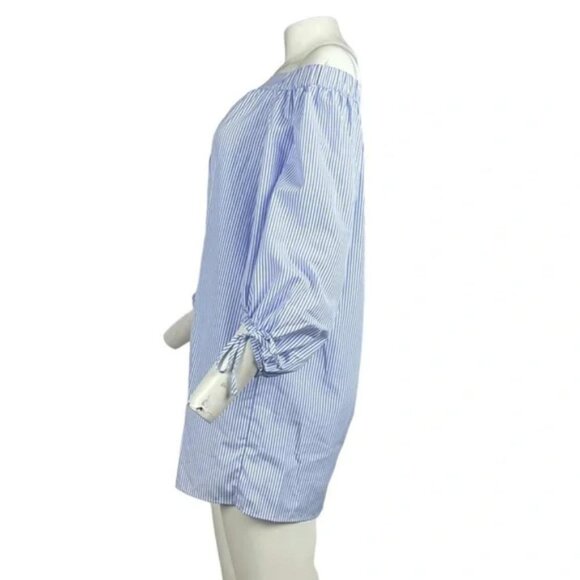 Off The Shoulder Striped Dress Blue / White - Picture 2 of 3